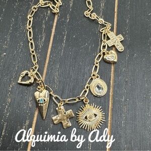 Gold steel charms chain contemporary short necklace